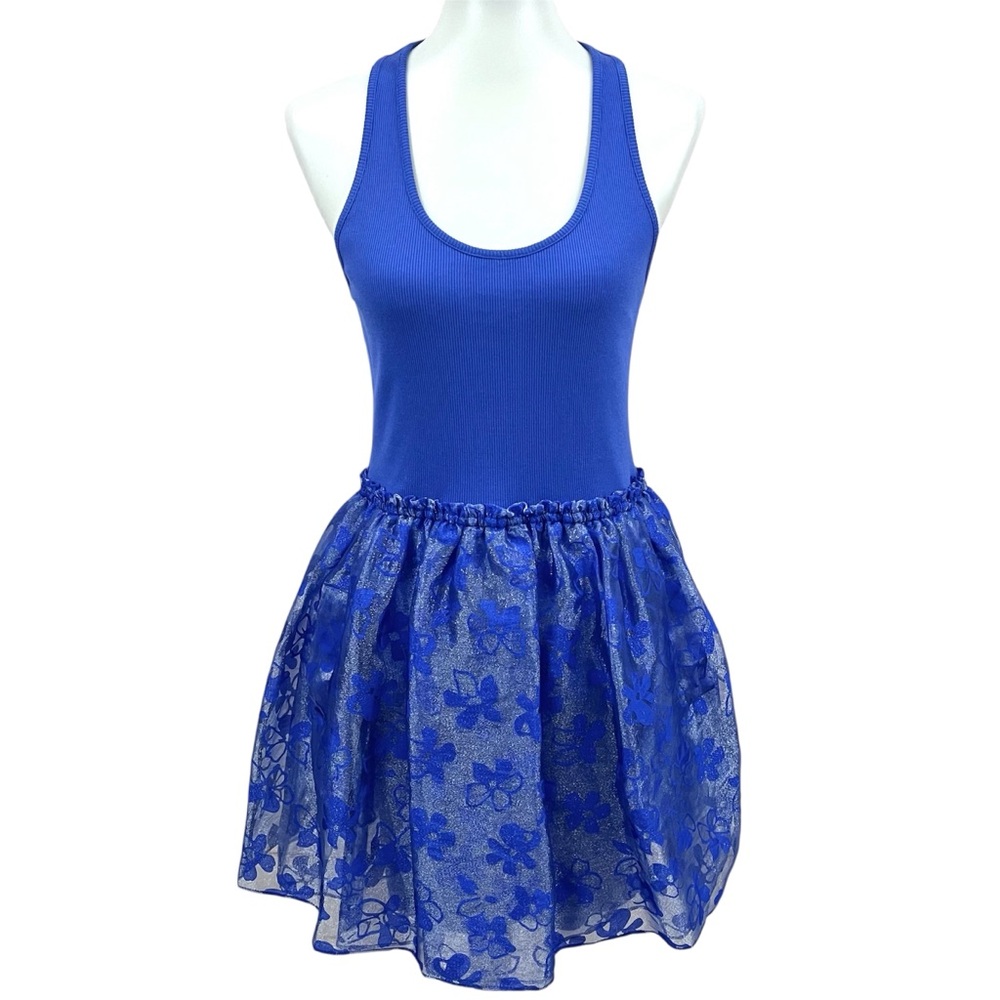 Vintage Y2K Betsey Johnson Floral Tulle Tutu Racerback Tank Mini Dress Pockets